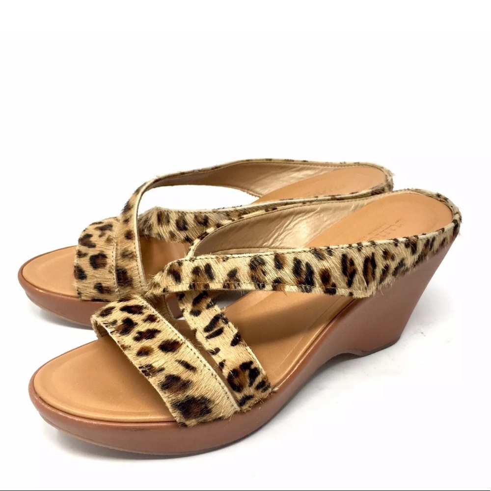 Leopard Cross-Strap Platform Wedge Sandals